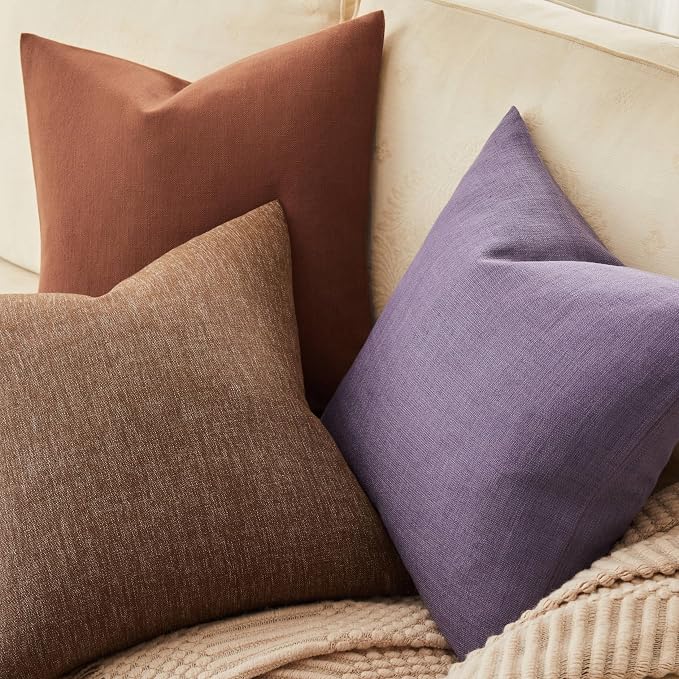 Rustic Linen Throw Pillow Covers Set of 2, Brown 20x20in | Textured Pillow Case, Rustic Cotton Linen Fabric, Modern Farmhouse Cushion Covers for Sofa Bed Living Room Home Decor