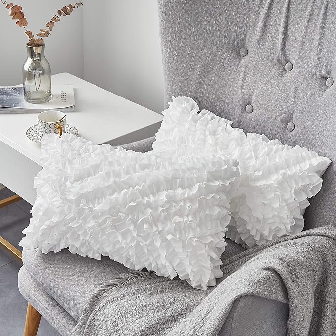 Oubonun 12x20 Lumbar Throw Pillow Inserts 2 Pack, 100% Cotton Breathable Cover Plump Rectangle Square Cushion Inserts White Decorative Pillows for Living Room Bedroom Office