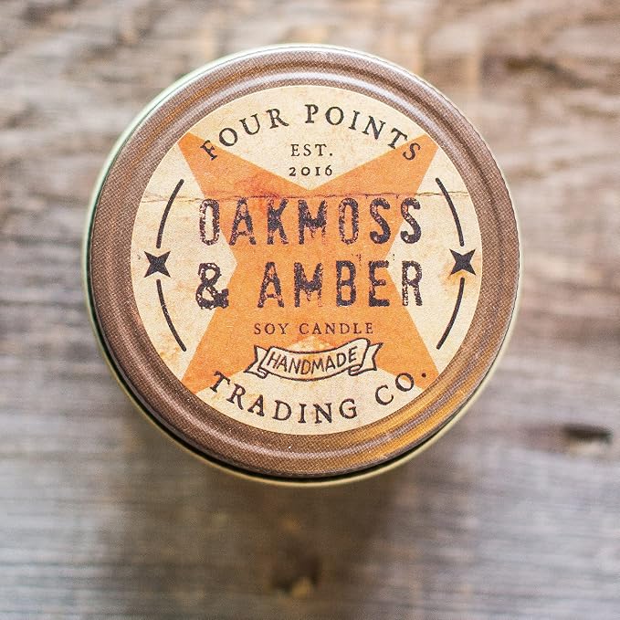 Oakmoss and Amber Scented 4 Oz Soy Aromatherapy Candle w/Jar - Four Points Trading Co.
