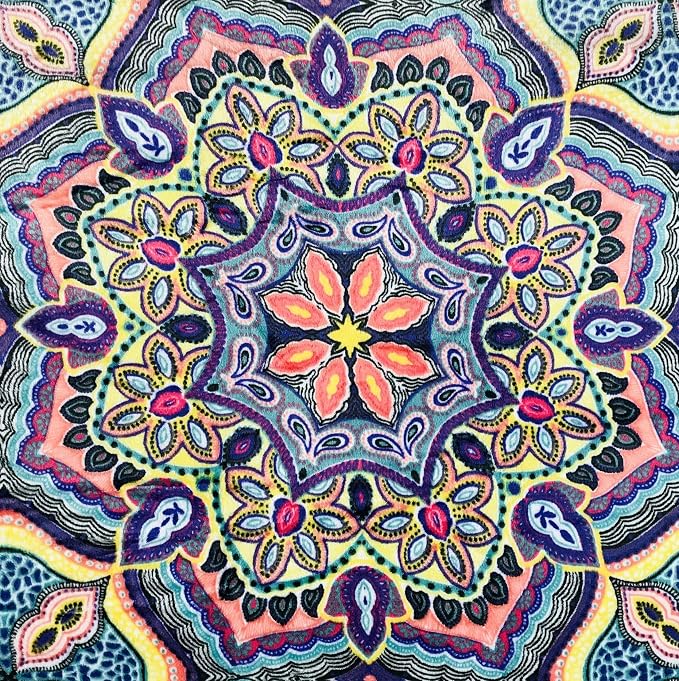 Boho Floral Fleece Throw Blanket: Mandala Bohemian Botanical Paisley Damask Velvety Soft, Bright Purple Pink Yellow White Durable Plush Accent for Bed or Couch, 50" x 70"