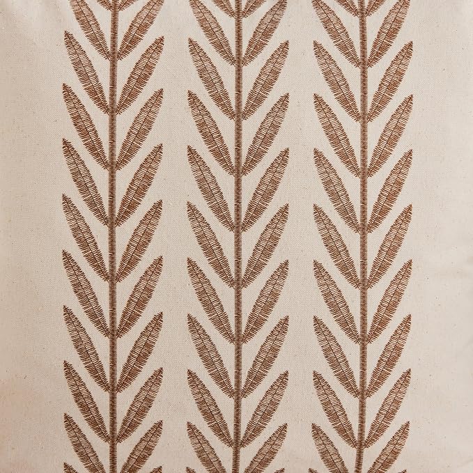 Farmhouse Leaves Throw Pillow Covers Set of 2, 24x24in Caramel | 100% Organic Cotton, Rustic Accent Print Pillow Case, Pastoral Decorative Cushion Covers for Sofa Bed Living Room Home Decor
