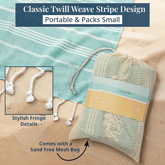 LANE LINEN Beach Towels Oversized - Beach Supplies, Turkish Beach Blanket with Lightweight Sand-Free Feel – 82"x82", Perfect for Poolside Lounging & Park Picnics – Hunter Green