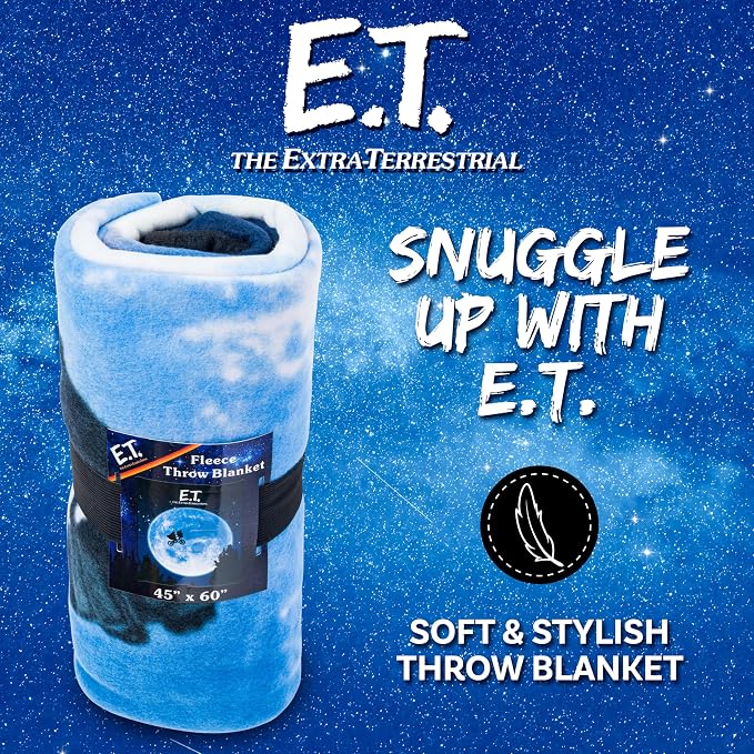 Silver Buffalo ET The Extra-Terrestrial, Fleece Throw Blanket, 45x60in | Movie Poster, Moon, Bike, Soft and Cozy, 180 GSM