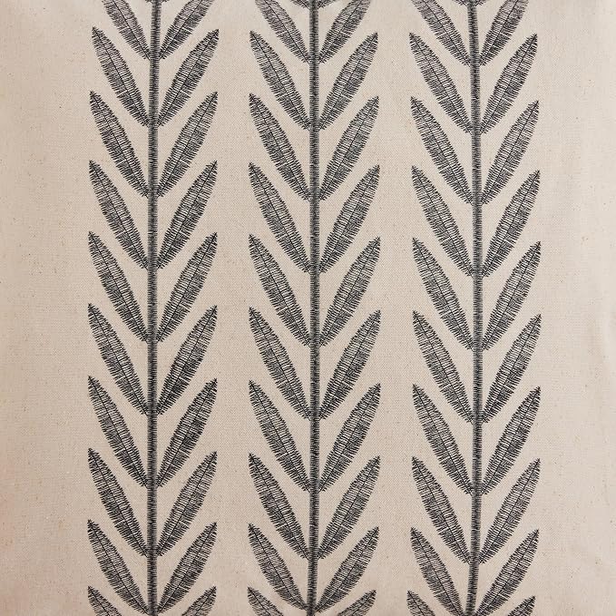 Farmhouse Leaves Throw Pillow Covers Set of 2, 24x24in Black | 100% Organic Cotton, Rustic Accent Print Pillow Case, Pastoral Decorative Cushion Covers for Sofa Bed Living Room Home Decor