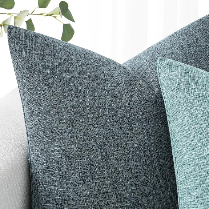 MIULEE Pack of 2 Decorative Linen Burlap Coastal Pillow Covers Farmhouse Accent Pillowcases for Sofa Car Couch Bedroom Living Room Decor 18x18 Inch Dusty Blue