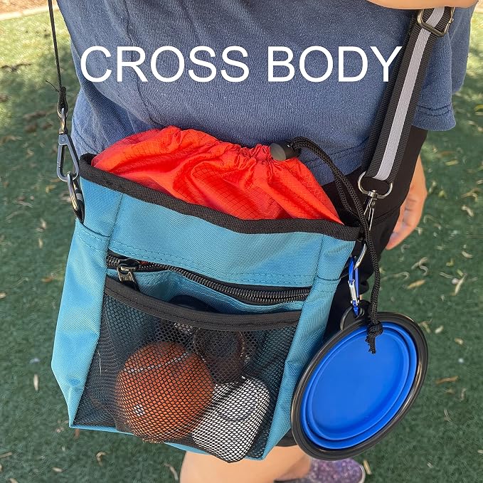 Jalousie Dog Training Pouch with Training Clicker and Water Bowl - 5 Ways to Wear - Carry Toys, Treats for Positive Reinforcement - Built-in Poop Bag Dispenser (Teal)