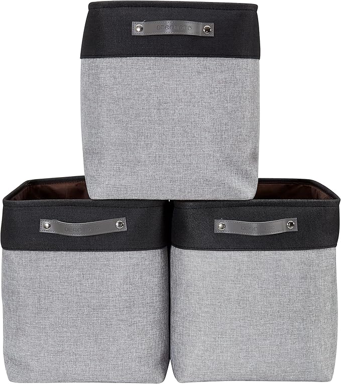 DECOMOMO Extra Large Storage Baskets, 54.5L Fabric Storage Bins 3 Pack | XXXL Storage Baskets for Shelves, Linen Closet Organizers (Grey & Black, 17" x 13" x 15")