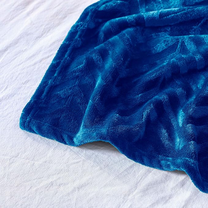 Whale Flotilla Flannel Fleece Fall Bed Blanket King Size, Royal Blue | Lightweight Breathable Soft Bedspread, Plush Fluffy Coverlet Chevron Design Decorative Blanket for Home Life, 90x104 Inch