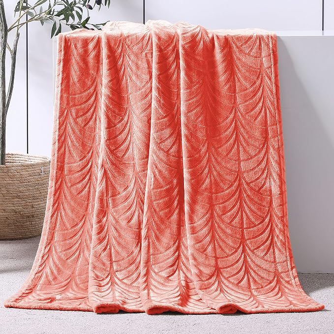 Whale Flotilla Soft Flannel Fleece Throw Blanket for Couch, Coral | Cozy Lightweight Breathable Velvet Sofa Throws, Plush Fluffy Vintage Pattern Decorative Blanket for Bed, All Season, 50"x60"