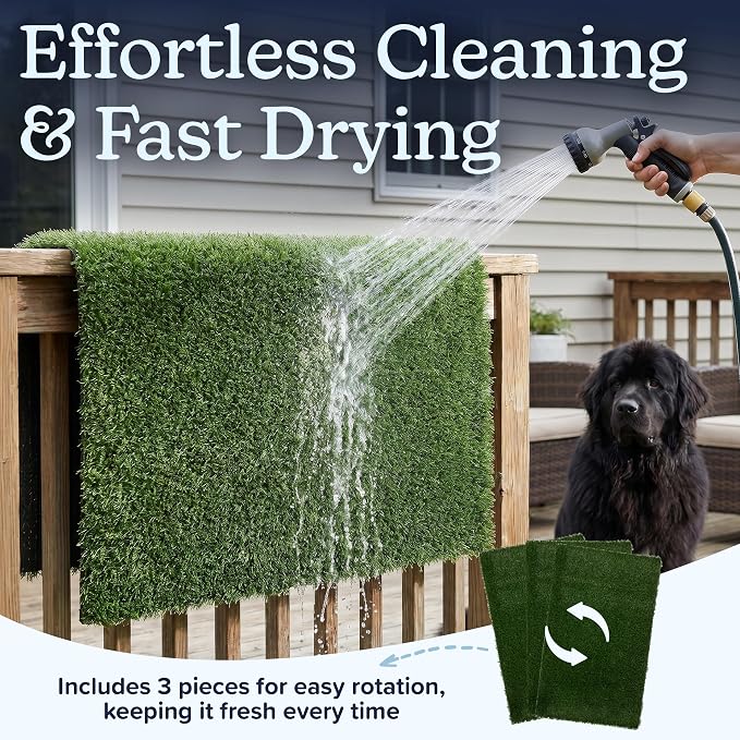 PETMAKER Artificial Grass Pee Pads for Dogs, 3 Pack, 44” x 26.5” | Replacement Turf Artificial Grass Pads for Indoor and Outdoor Use, Washable Dog Litter Box for Puppy Potty Training
