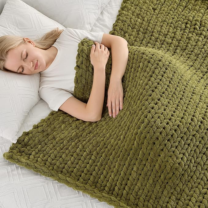 Maetoow Tighter Version Chenille Chunky Knit Blanket Throw,40×50,Olive Green