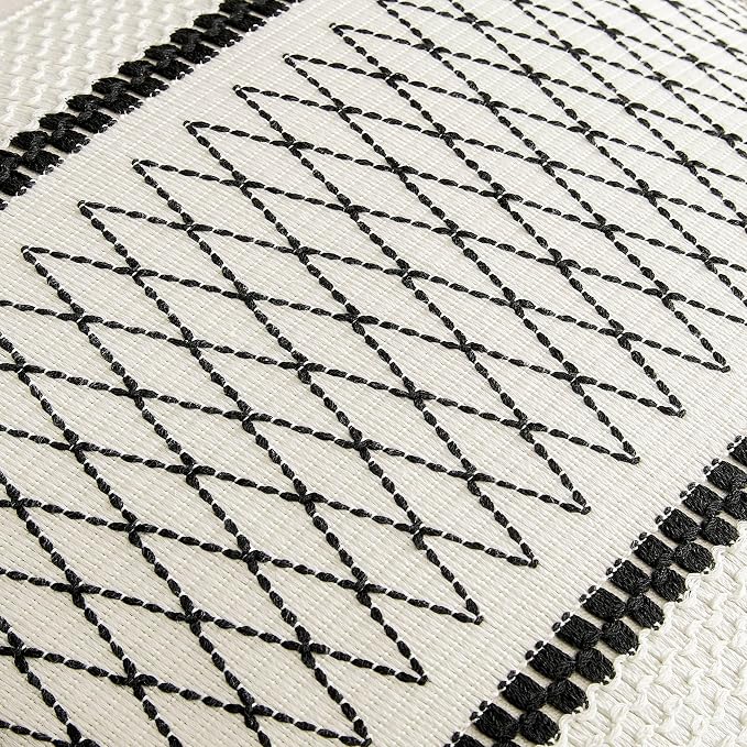 2 Pack Boho Lumbar Pillow Covers, Grid Black 12x20in | Soft Breathable Cotton, Farmhouse Decorative Couch Pillow Cases, Cushion Covers for Sofa Bed Living Room Home Decor