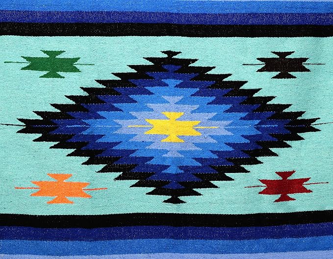 Open Road Goods Aztec Navajo Style Blanket, Throw, or Yoga Bolster - Handwoven Mexican Diamond Blanket (Mint)