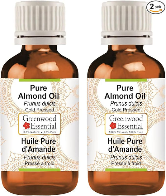 Greenwood Essential Pure Almond Oil (Prunus dulcis) Cold Pressed (Pack of Two) 100ml X 2 (6.76 oz)