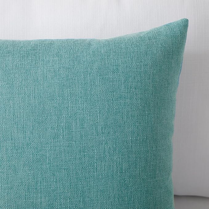 Meekio Set of 2 Turquoise Pillow Covers 20 x 20 Inch Farmhouse Boho Decorative Throw Pillow Covers Linen Cushion Covers for Sofa Couch Décor