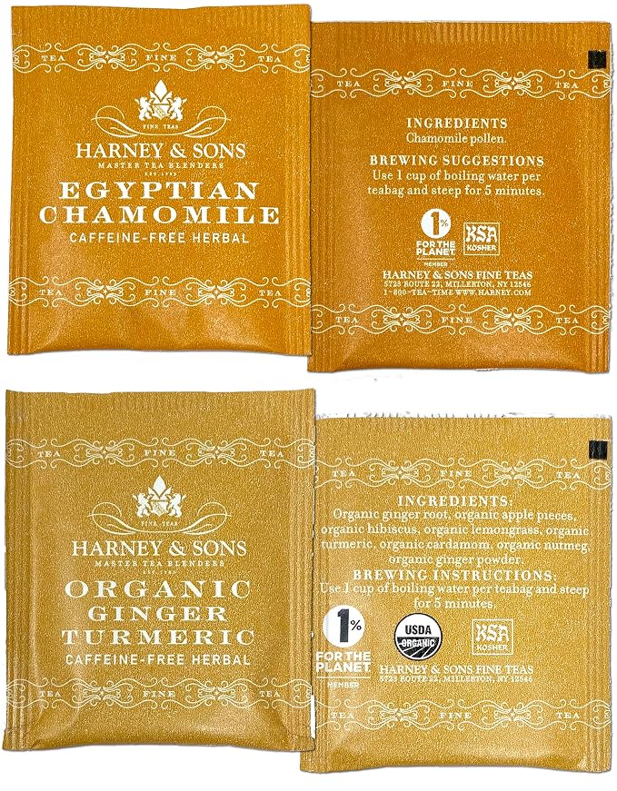 Harney & Sons Assorted Tea Bag Sampler 40 Count – Harney Decaf Tea Bags Variety Packs, Herbal Tea Bundle Caffeine Free Tea