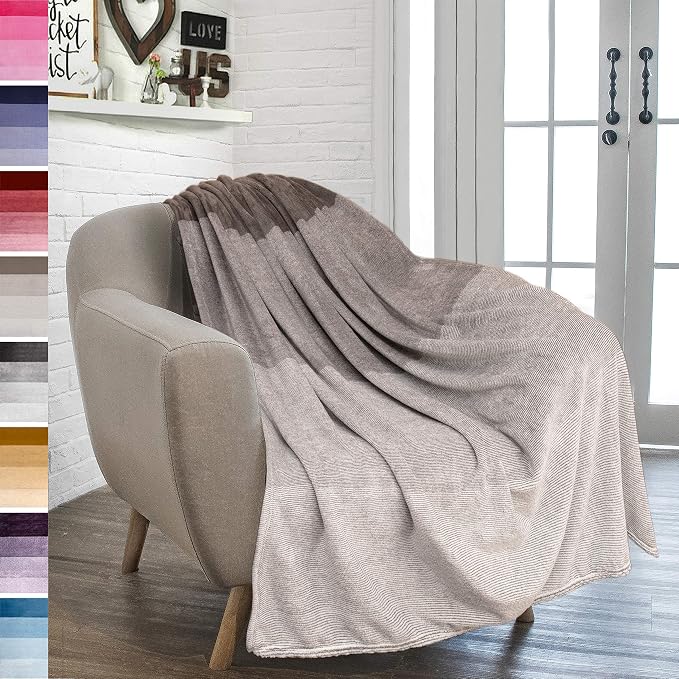 PAVILIA Taupe Ombre Fleece Throw Blanket for Couch Sofa Bed, 50x60 | Gradient, Soft Plush Flannel Fleece, Lightweight Accent Blanket, Warm All Season, Machine Washable, Cozy Decor Gift
