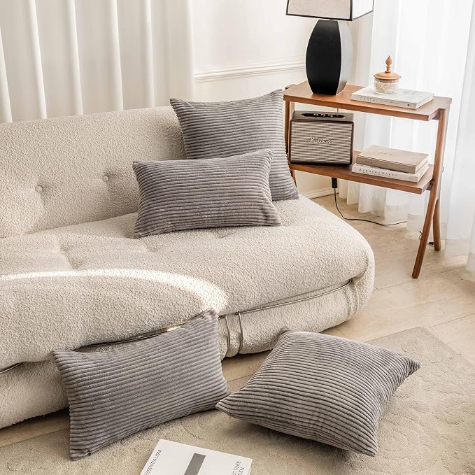 Home Brilliant 18x18 Pillow Cover Gray Square Corduroy Throw Pillow Cover Neutral Soft Cushion Cover for Couch Chair Bench Bedroom Decorations, 18 x 18 inch (45cm), Ash Grey