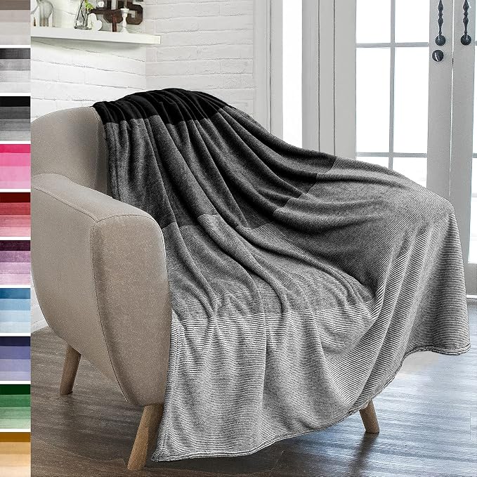 PAVILIA Black Ombre Fleece Throw Blanket for Couch Sofa Bed, 50x60 | Soft Plush Flannel Fleece, Lightweight Accent Blanket, Warm All Season, Machine Washable, Cozy Decor Gift