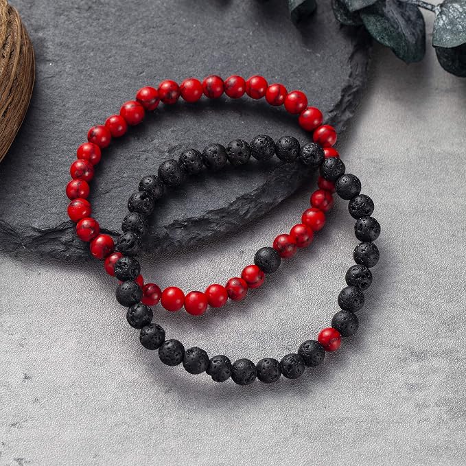 Softones 6MM Lava Rock Aromatherapy Anxiety Essential Oil Diffuser Beads Bracelet for Women Men,Friendship Couples Gifts Natural Stone Bracelets