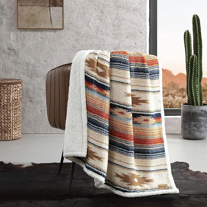 Wrangler - Throw Blanket with Sherpa Reverse, Super Soft Plush Bedding, Yellowstone-Inspired, Dorm Room Essentials, 50x60, Coyote Sands Ivory