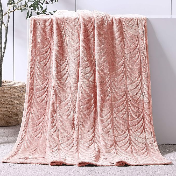 Whale Flotilla Soft Flannel Fleece Throw Blanket for Couch, Pink | Cozy Lightweight Breathable Velvet Sofa Throws, Plush Fluffy Vintage Pattern Decorative Blanket for Bed, All Season, 50"x60"