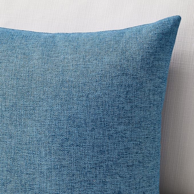 Meekio Set of 2 Blue Pillow Covers 18 x 18 Inch Farmhouse Boho Decorative Throw Pillow Covers Linen Cushion Covers for Sofa Couch Décor