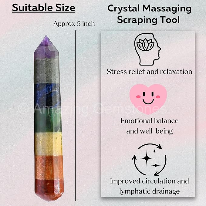 Amazing Gemstone Large Chakra Crystal Wand Massage Stick - Pelvic Wand Gua Sha for Adults - Crystals and Healing Stones Massage Wands for Adults Gifts (Pointed)