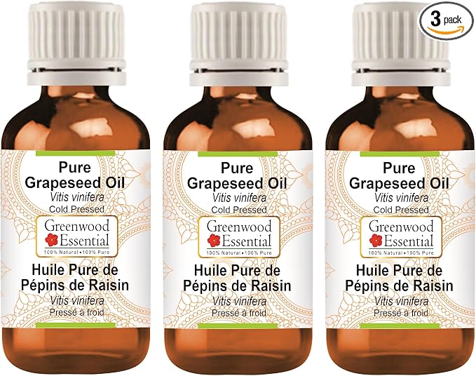 Greenwood Essential Pure Grapeseed Oil (Vitis vinifera) Cold Pressed (Pack of Three) 100ml X 3 (10 oz)