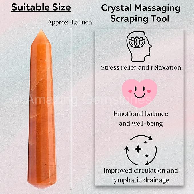 Amazing Gemstone Red Aventurine Crystal Wand Massage Stick - Pelvic Wand Gua Sha for Adults - Crystals and Healing Stones Massage Wands for Adults Gifts (Pointed)